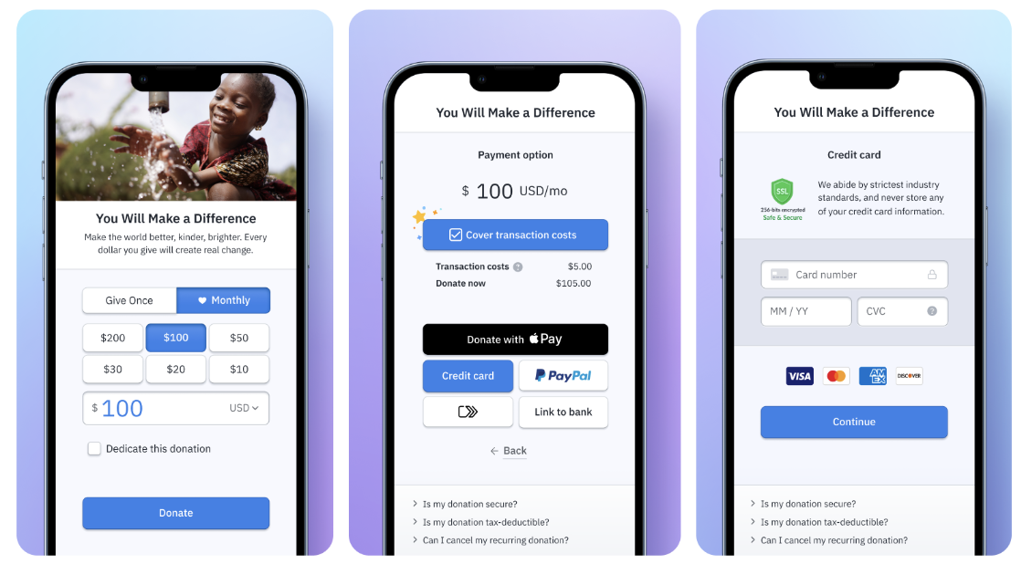 fundraise up mobile checkout experience