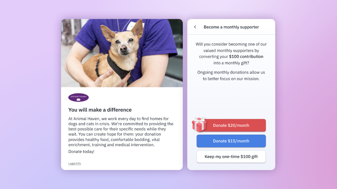 animal haven monthly giving program checkout screen