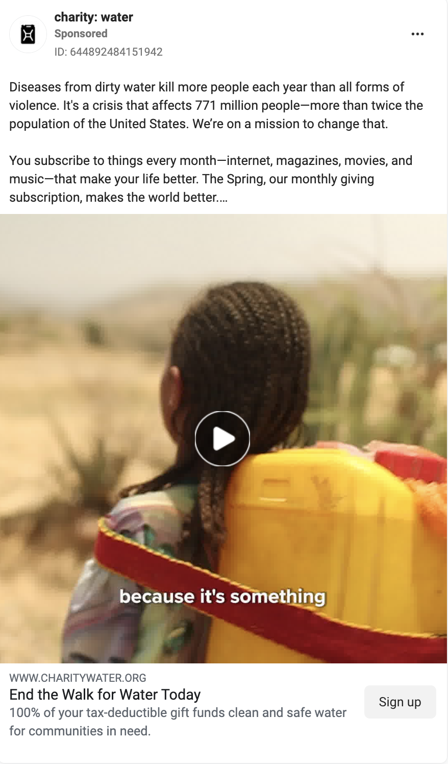 charity: water facebook ad